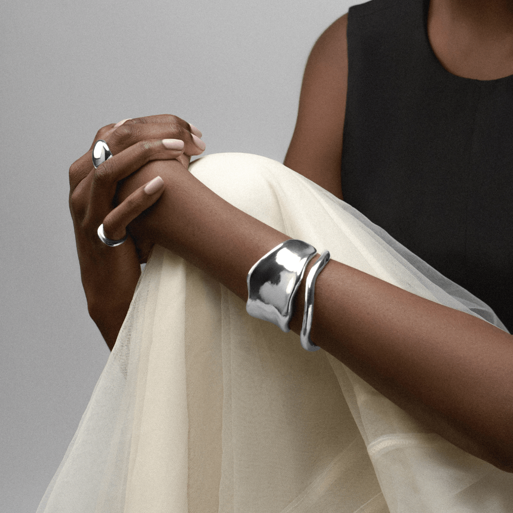 Orelia Polished Hammered Bangle - Silver