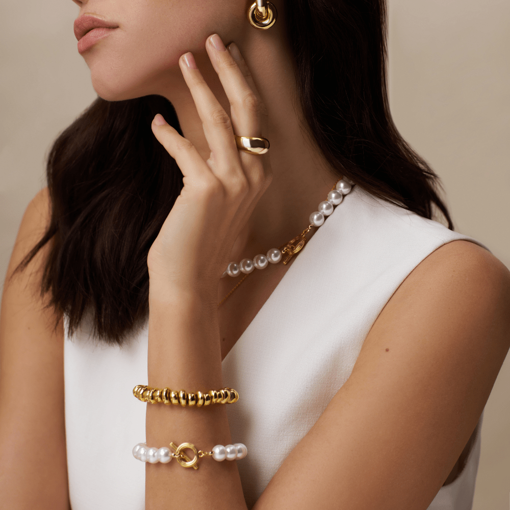 Orelia Polished Metal Nugget Stretch Bracelet