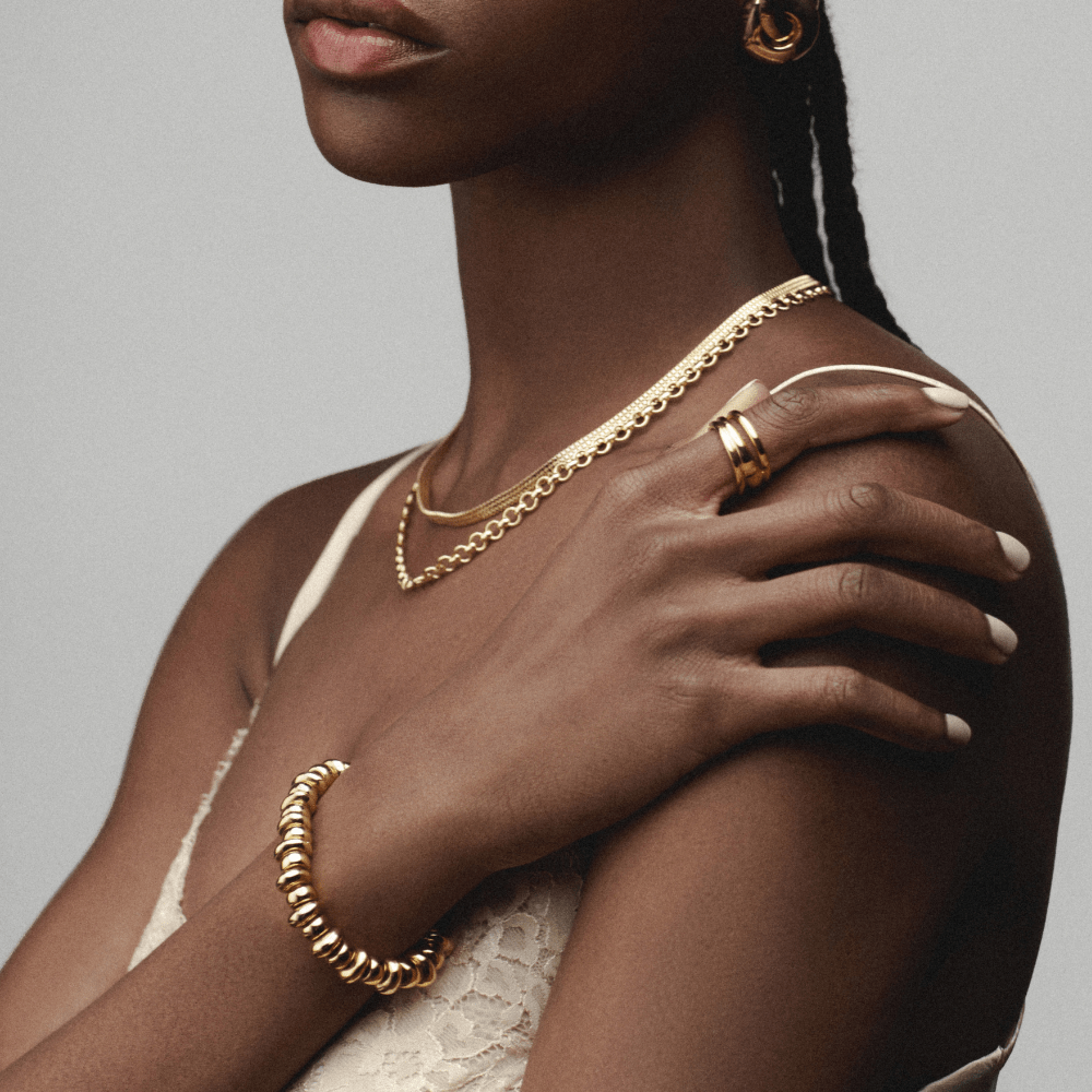 Orelia Polished Metal Nugget Stretch Bracelet