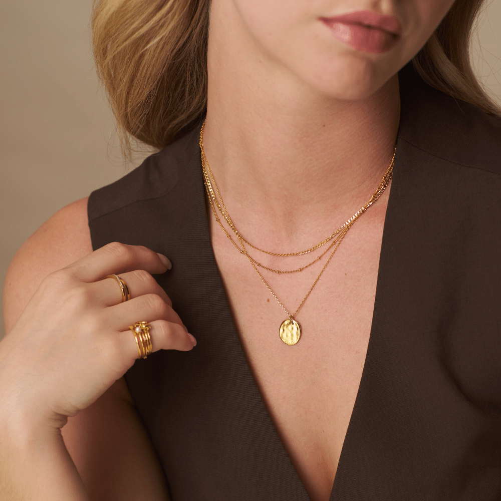 Orelia Polished Molten Coin 3-Row Necklace