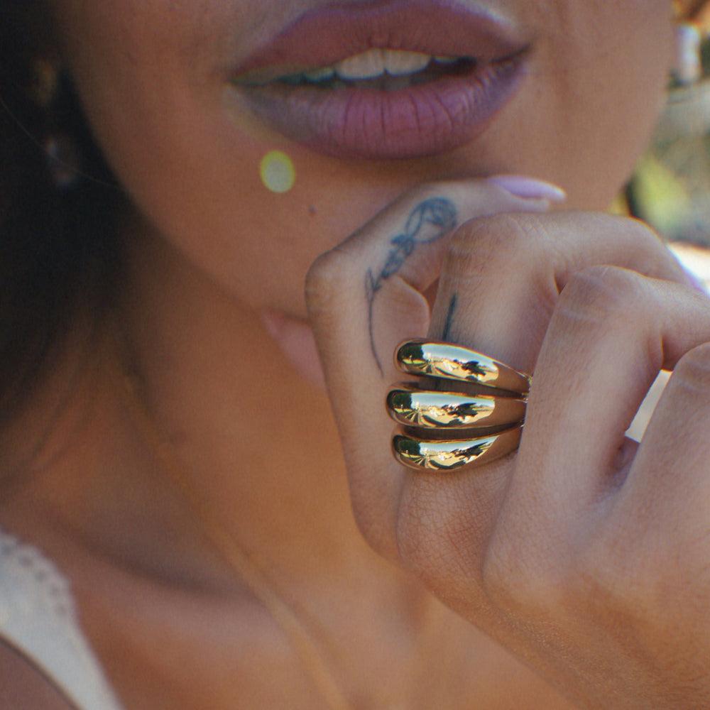 Orelia Polished Triple Domed Ring - Gold