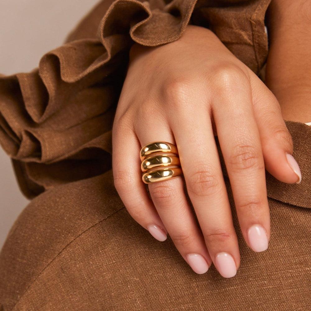 Orelia Polished Triple Domed Ring - Gold