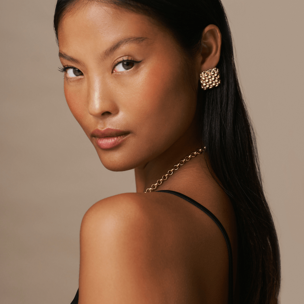 Orelia Quilted Pearl Square Earrings