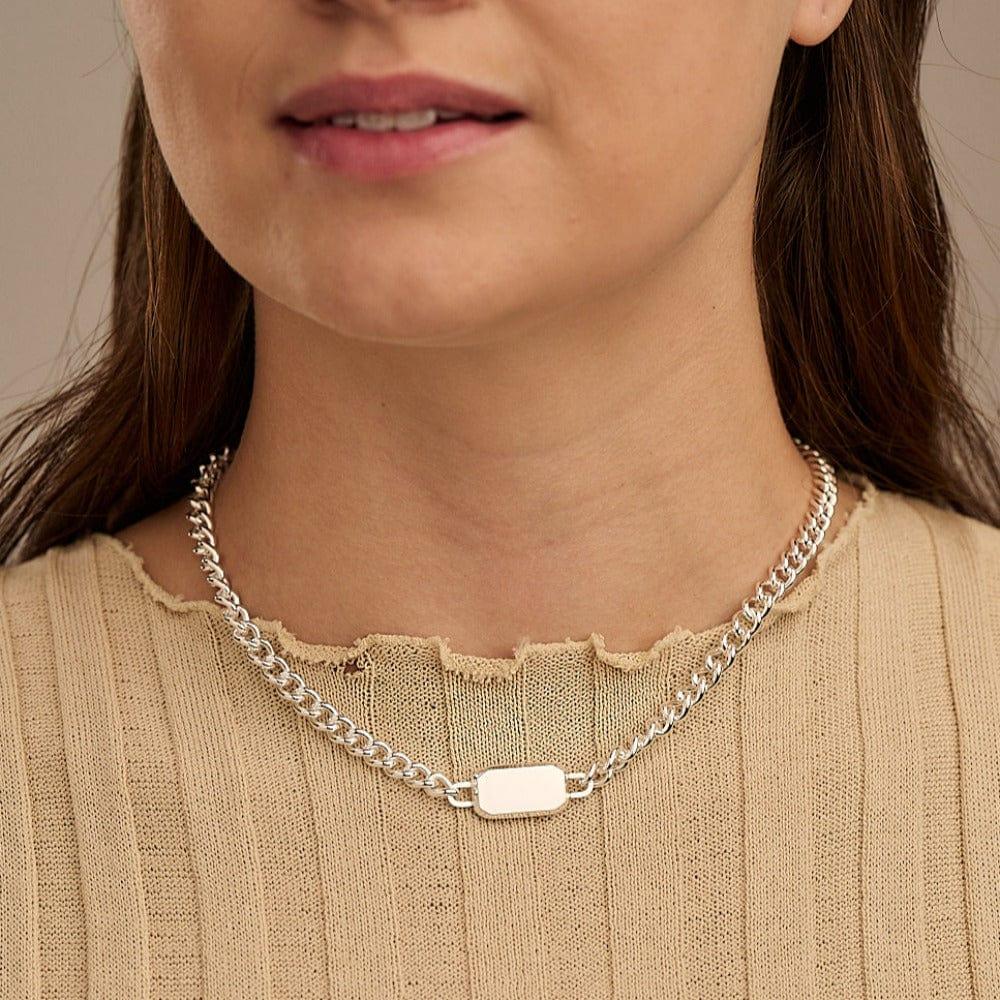Orelia Rectangle Tag Chunky Chain Necklace - Silver