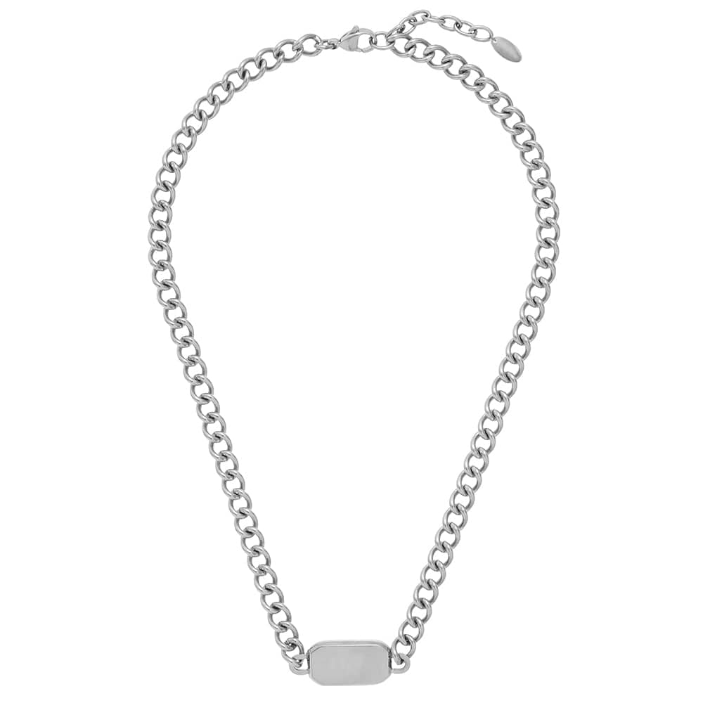 Orelia Rectangle Tag Chunky Chain Necklace - Silver