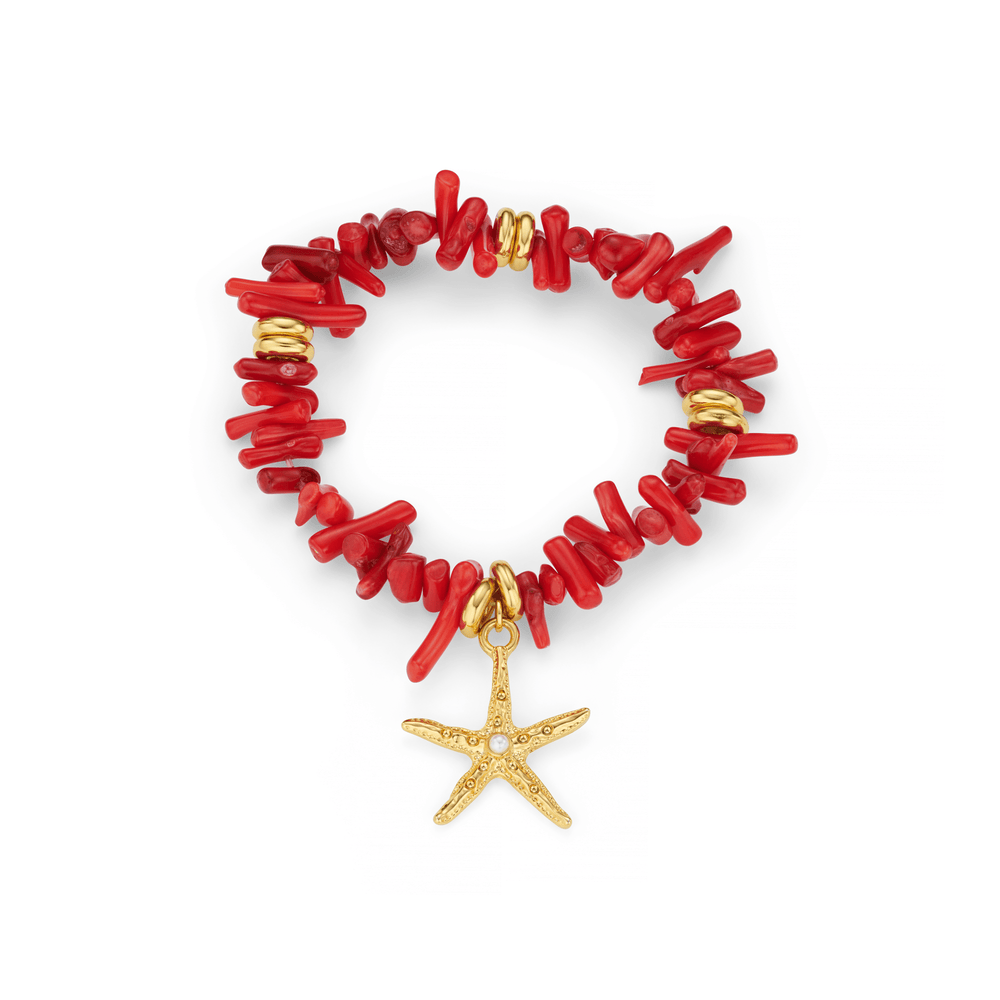 orelia Red Coral Chip & Starfish Bracelet