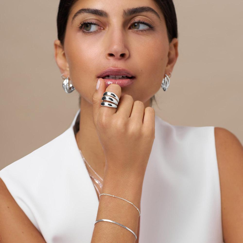 Orelia Satellite & Flat Curb Bracelet Duo - Silver