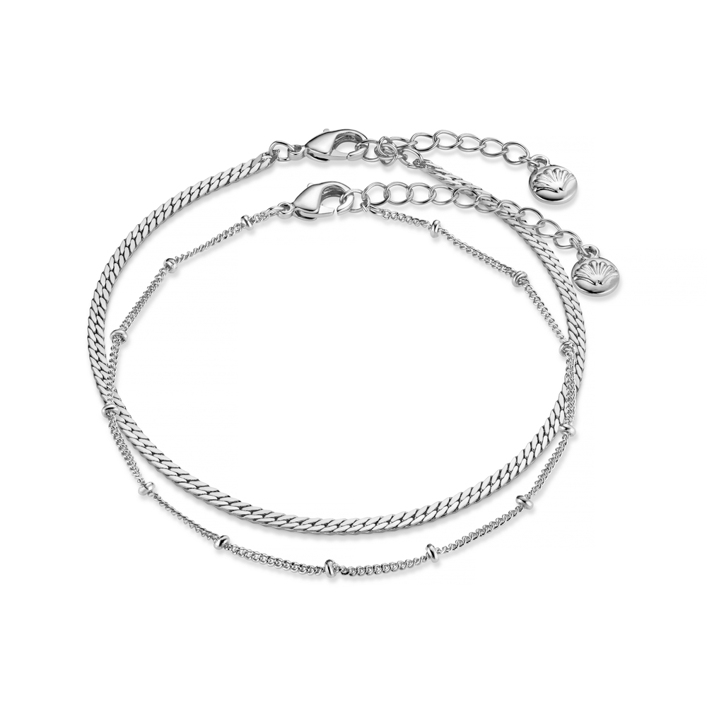 orelia Satellite & Flat Curb Bracelet Duo - Silver