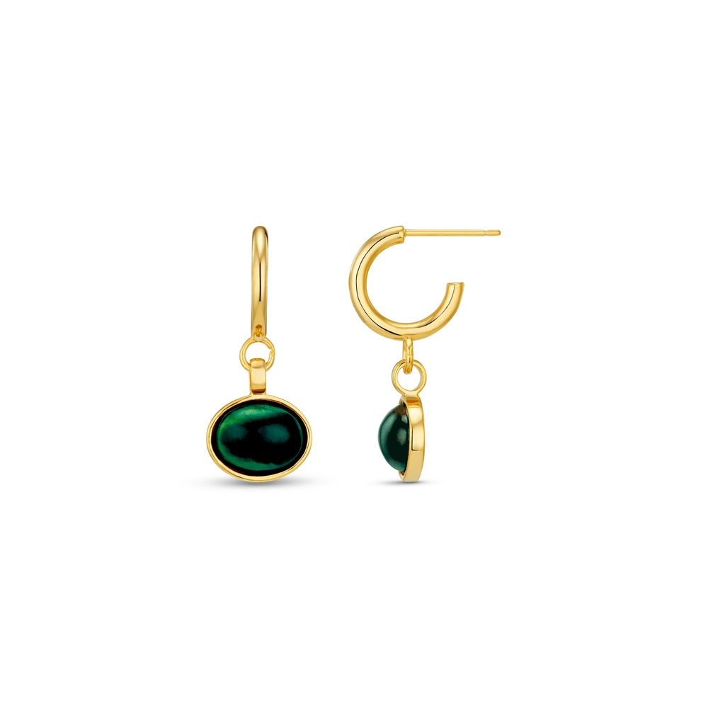 orelia Semi-Precious Green Jade Drop Hoop Earrings