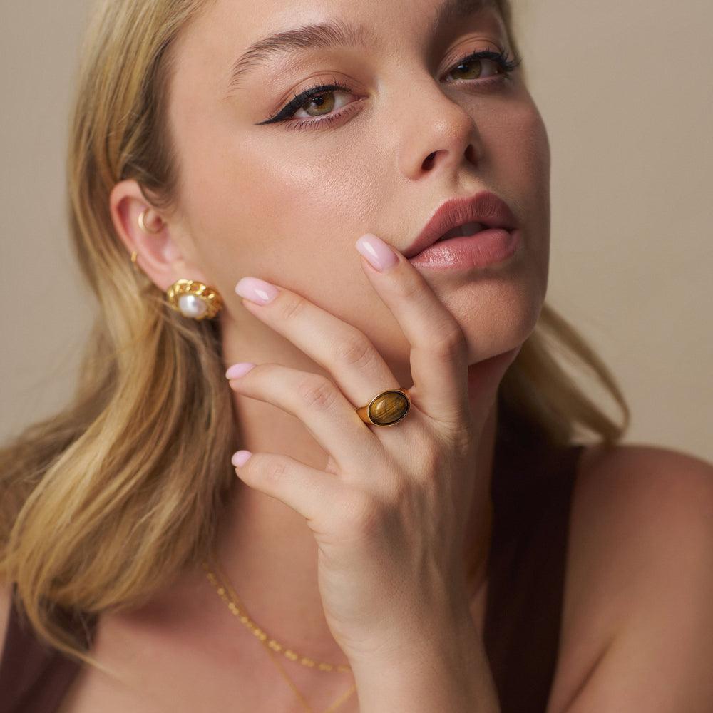 Orelia Semi-Precious Tiger's Eye Statement Ring