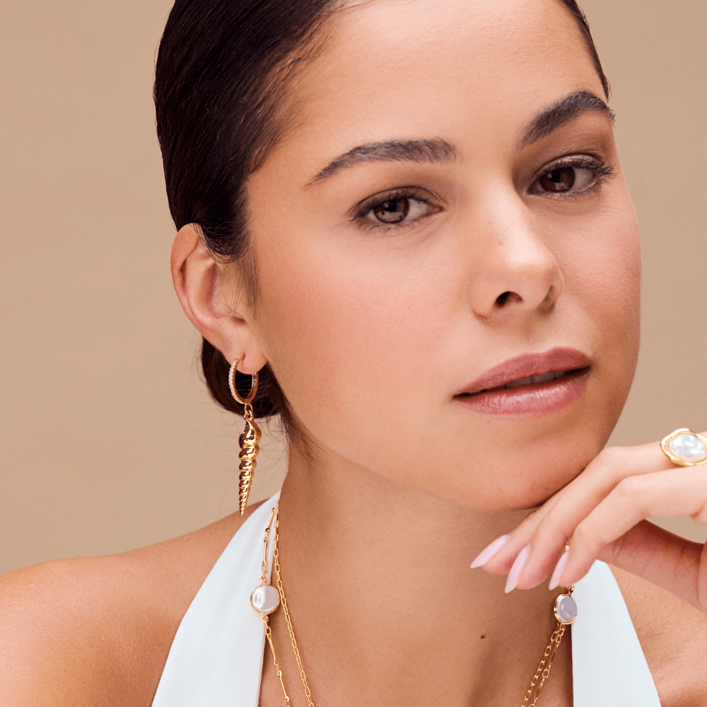 Orelia Spiral Shell Pavé Hoop Earrings