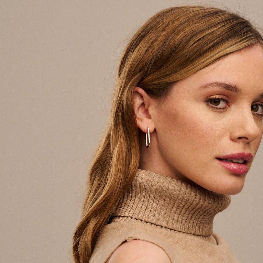 Orelia Squoval Hoop Earrings - Silver