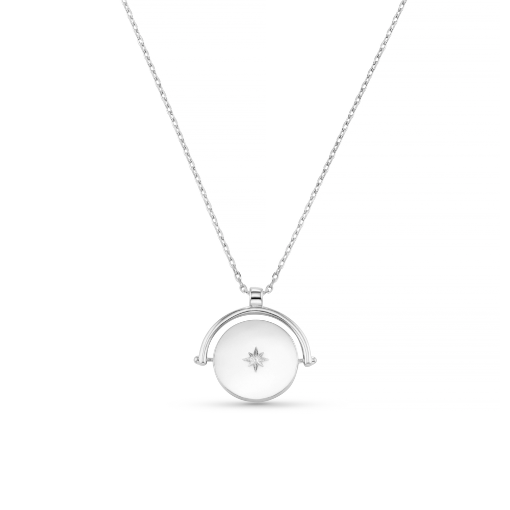 orelia Starburst Coin Spinner Necklace Silver