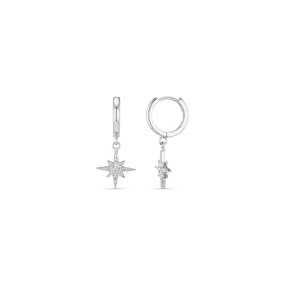 orelia Starburst Huggie Hoop Earrings - Silver