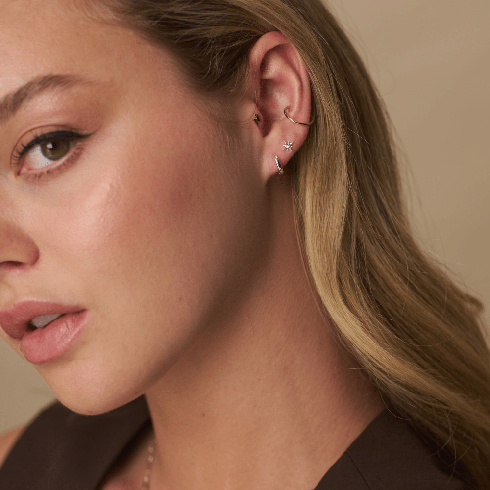 Orelia Starburst & Micro Hoop Ear Pack Silver