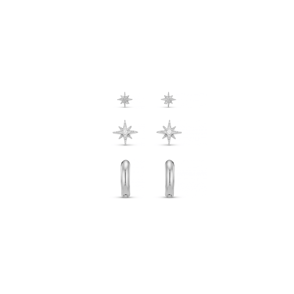 orelia Starburst & Micro Hoop Ear Pack Silver