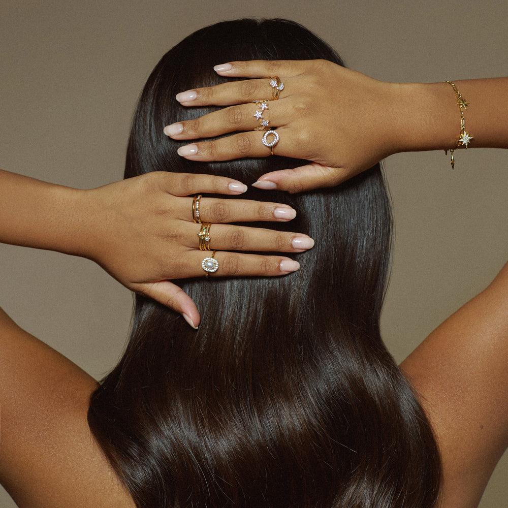 Orelia Starburst & Pearl Stacking Ring Set