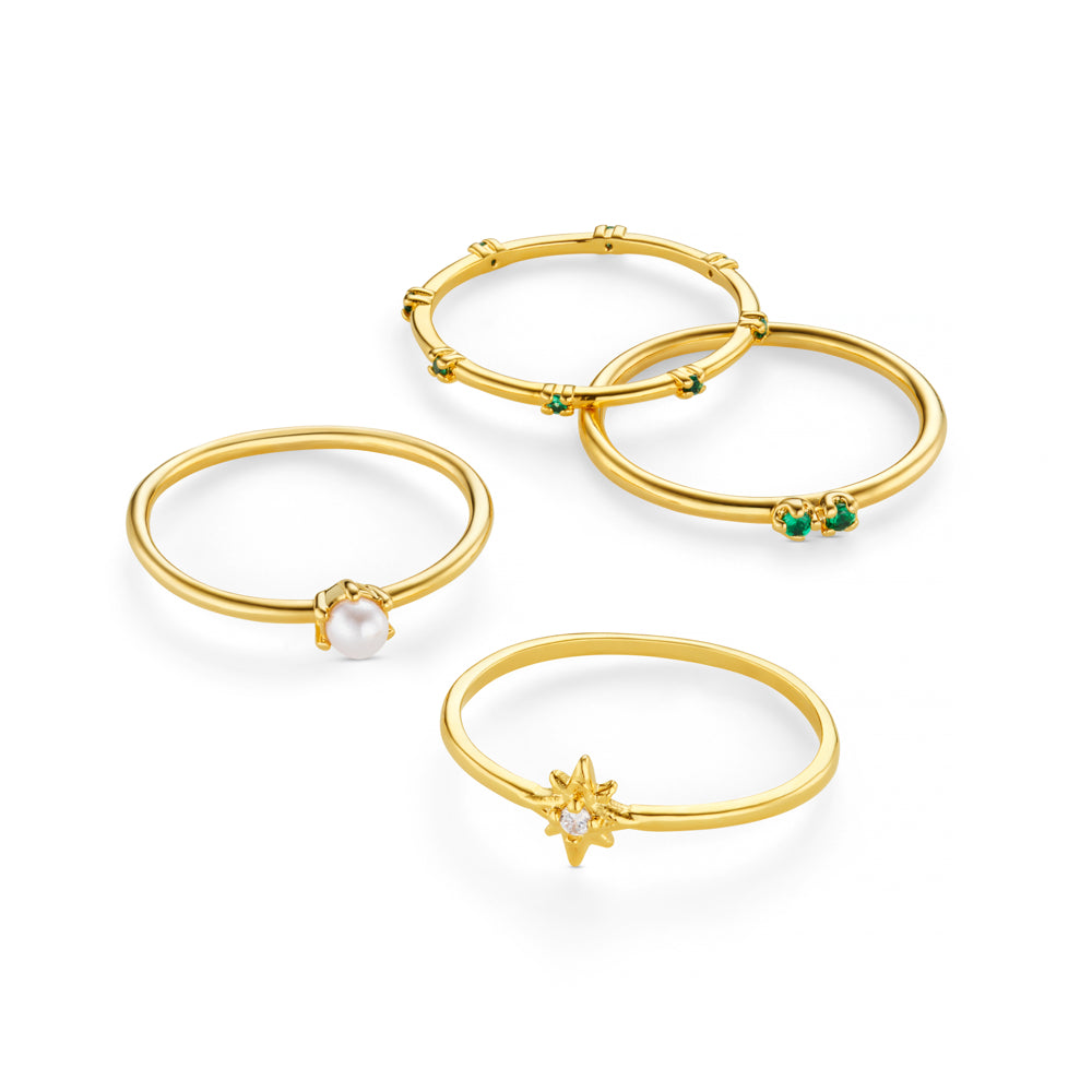 Orelia Starburst & Pearl Stacking Ring Set