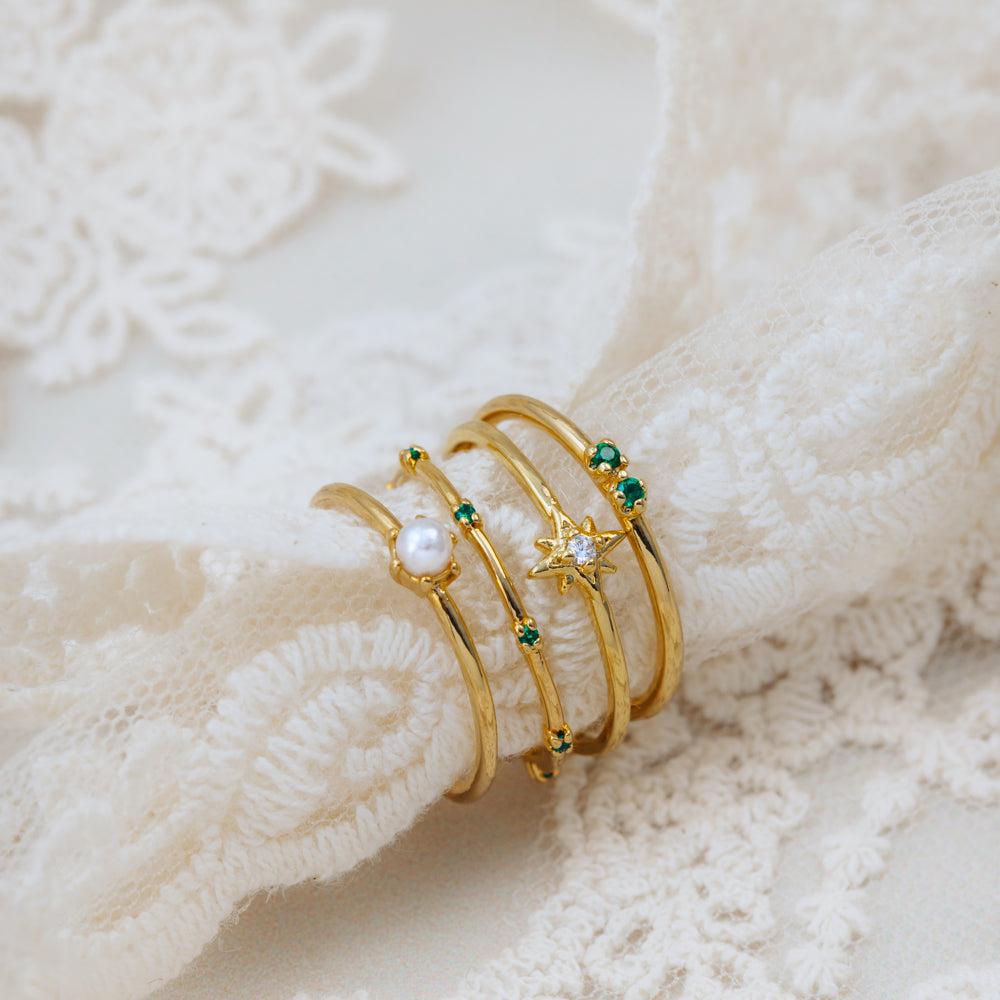 Orelia Starburst & Pearl Stacking Ring Set