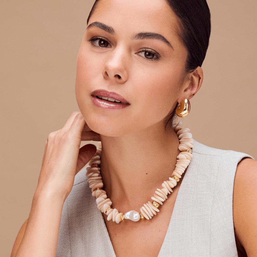 Orelia Statement Chip & Stationed Pearl Necklace