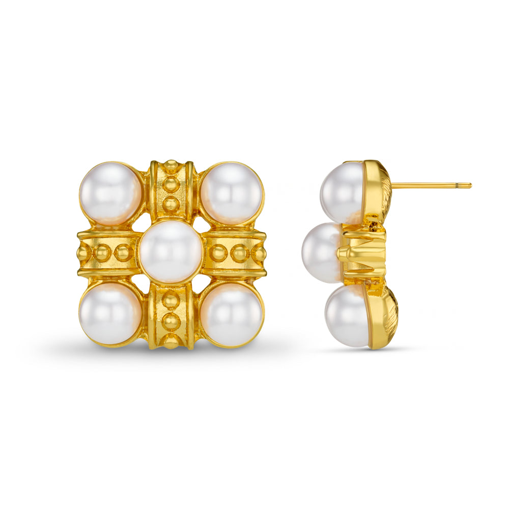 orelia Statement Cross & Pearl Stud Earrings