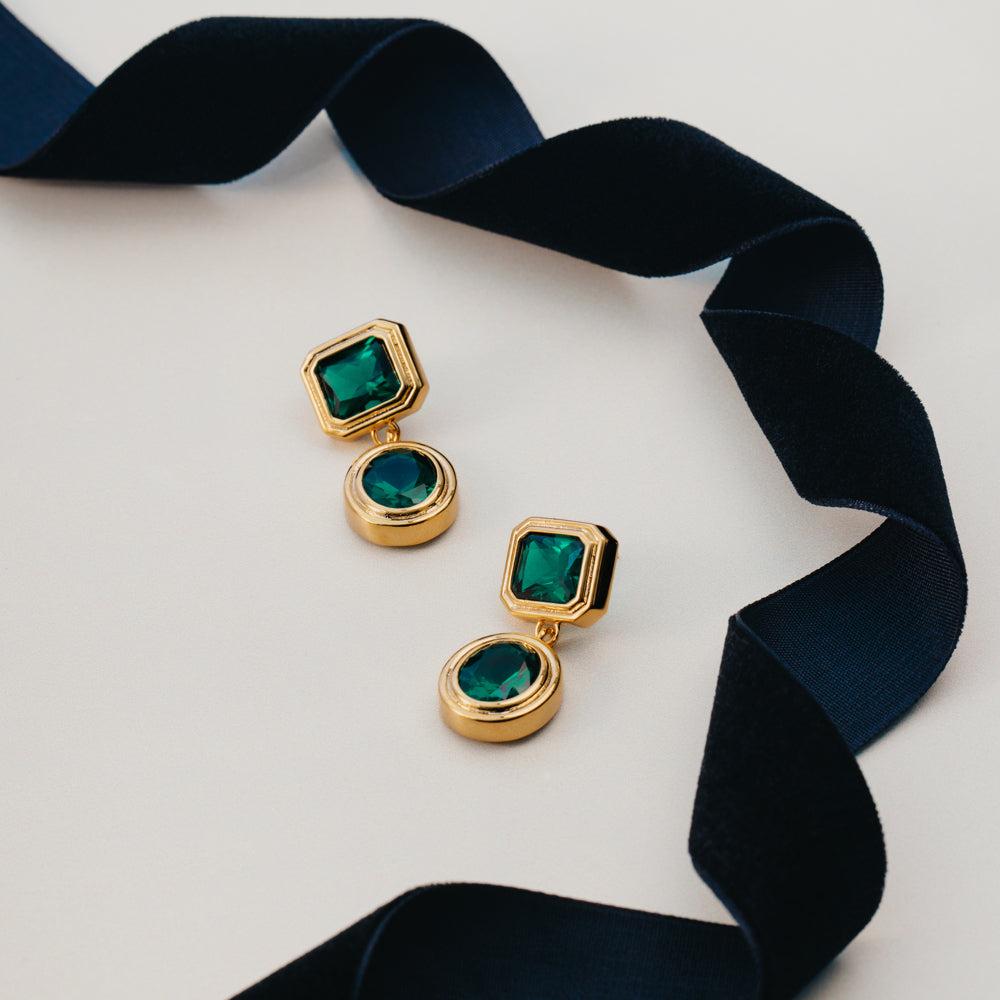 Orelia Statement Emerald Deco Drop Earrings