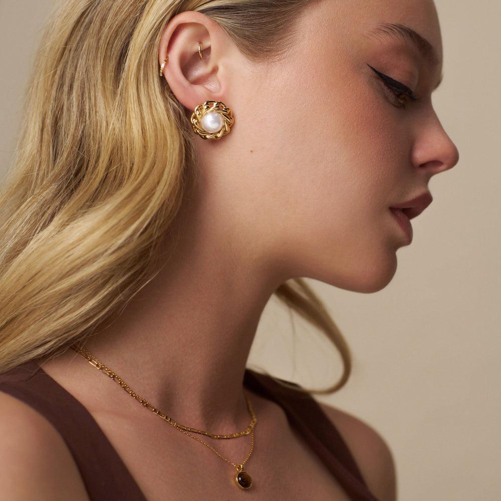 Orelia Statement Pearl & Chain Stud Earrings