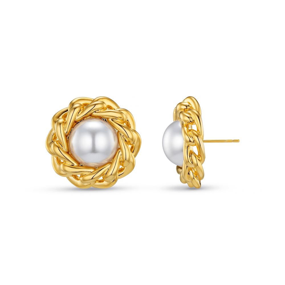 orelia Statement Pearl & Chain Stud Earrings