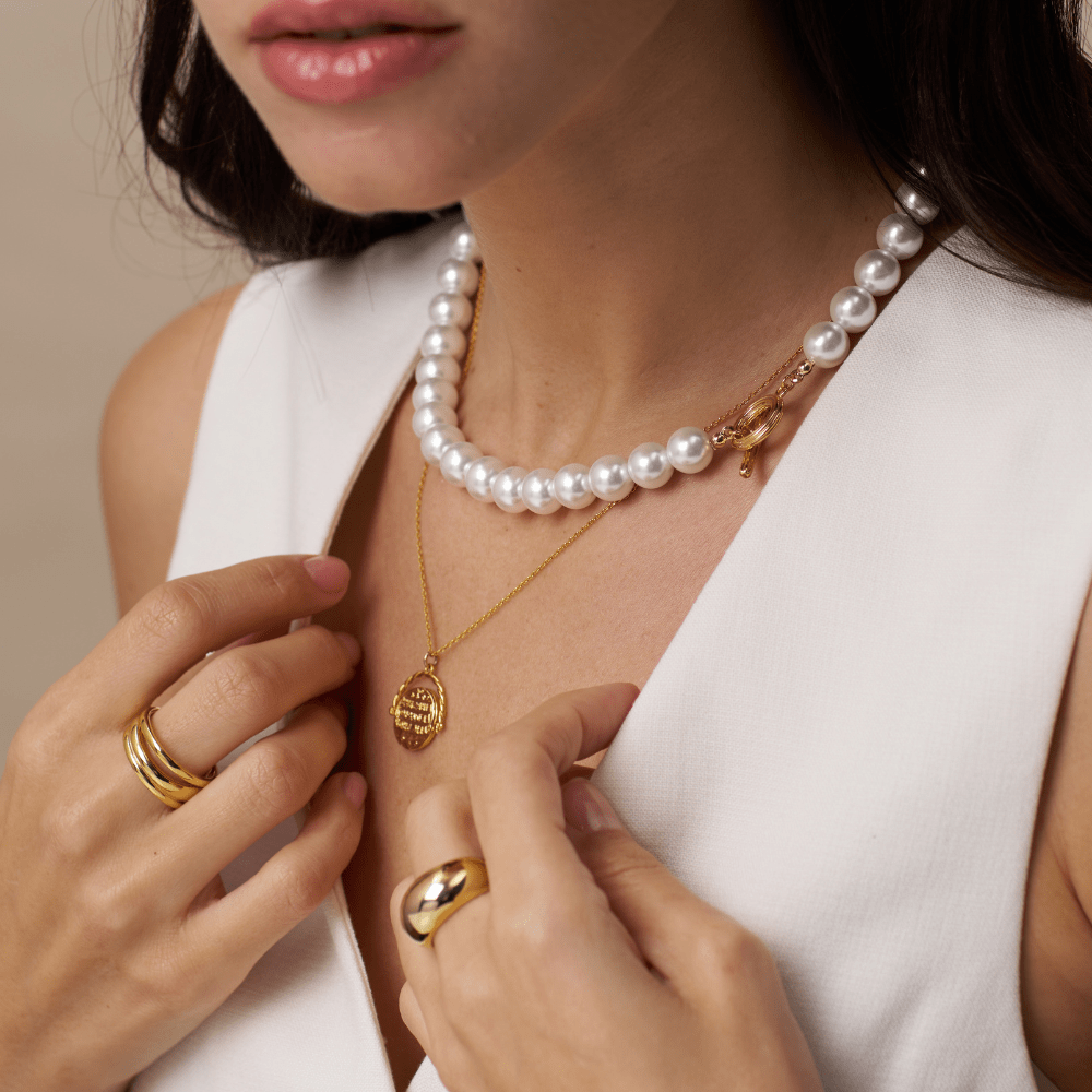 Orelia Statement Pearl T-Bar Necklace