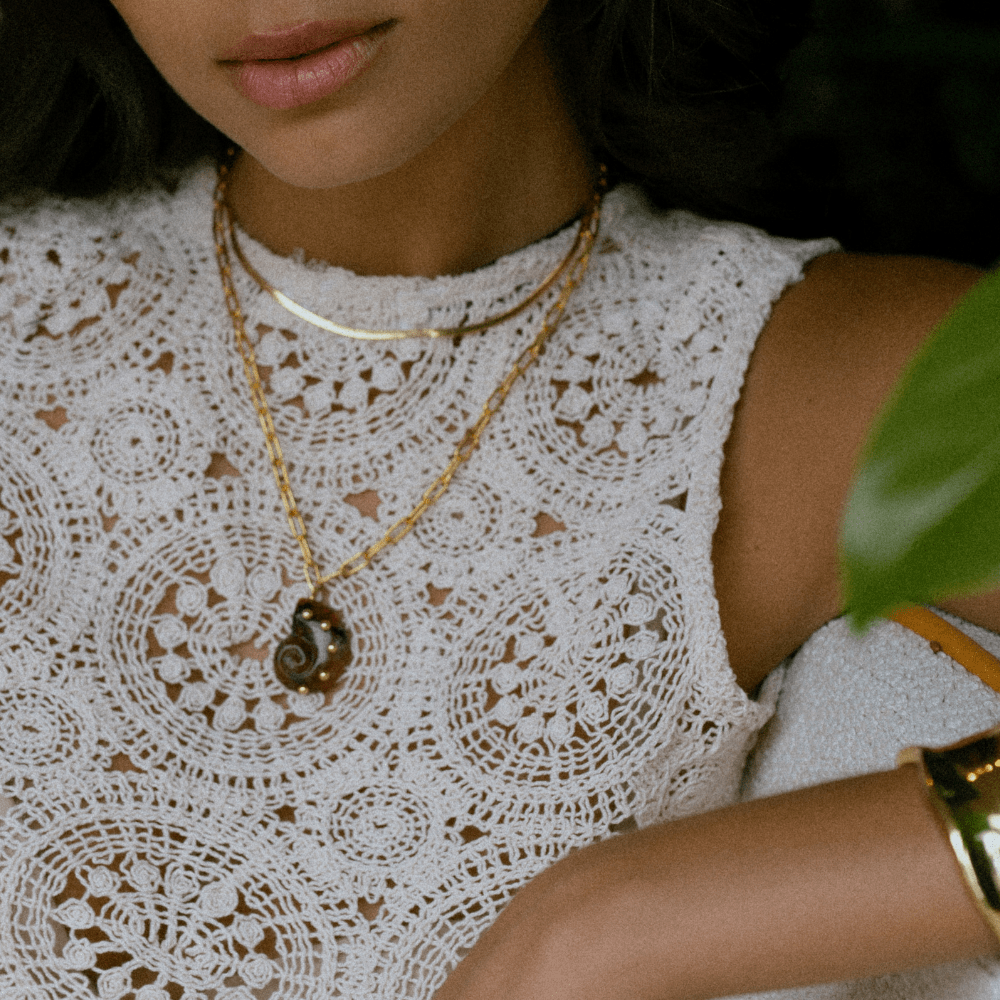 Orelia Studded Resin Ammonite Necklace