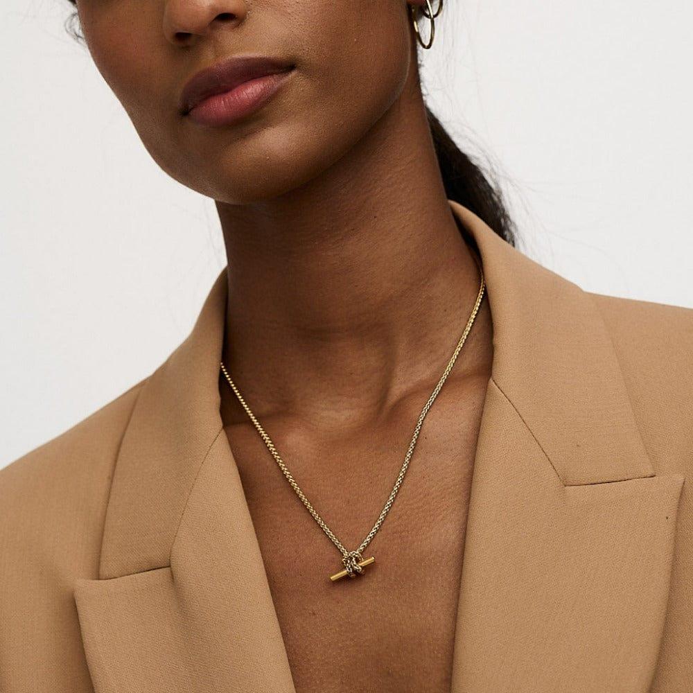 Orelia T-Bar Chain Knot Necklace - Gold