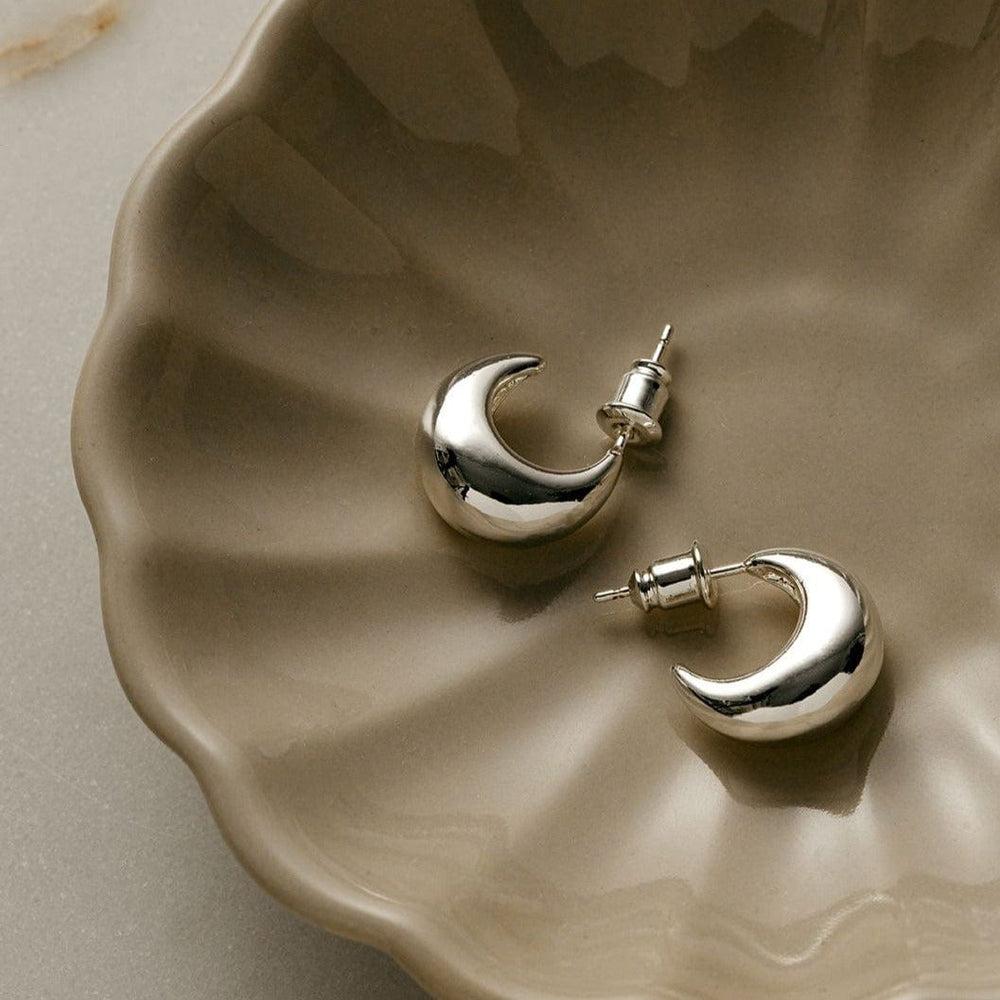 Orelia Tapered Domed Hoop Earrings - Silver