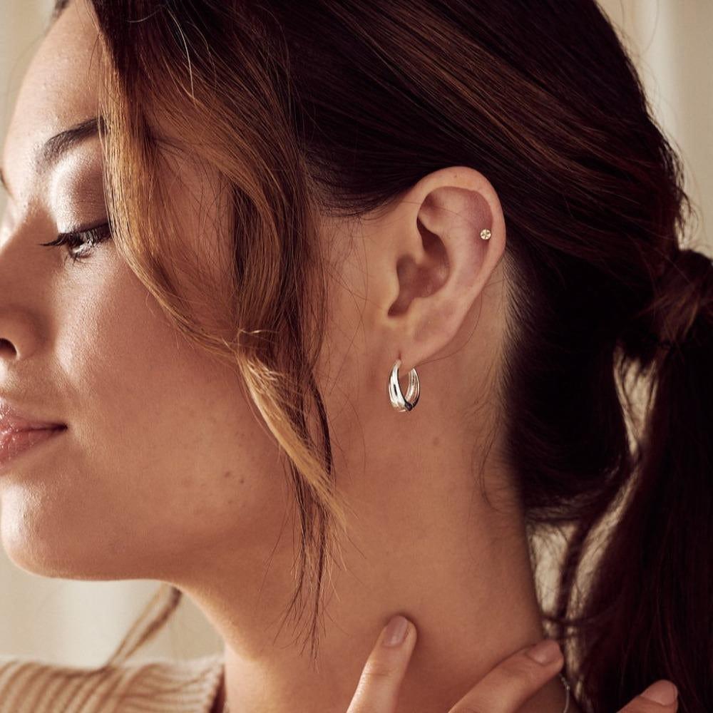 Orelia Tapered Hoop Earrings - Silver