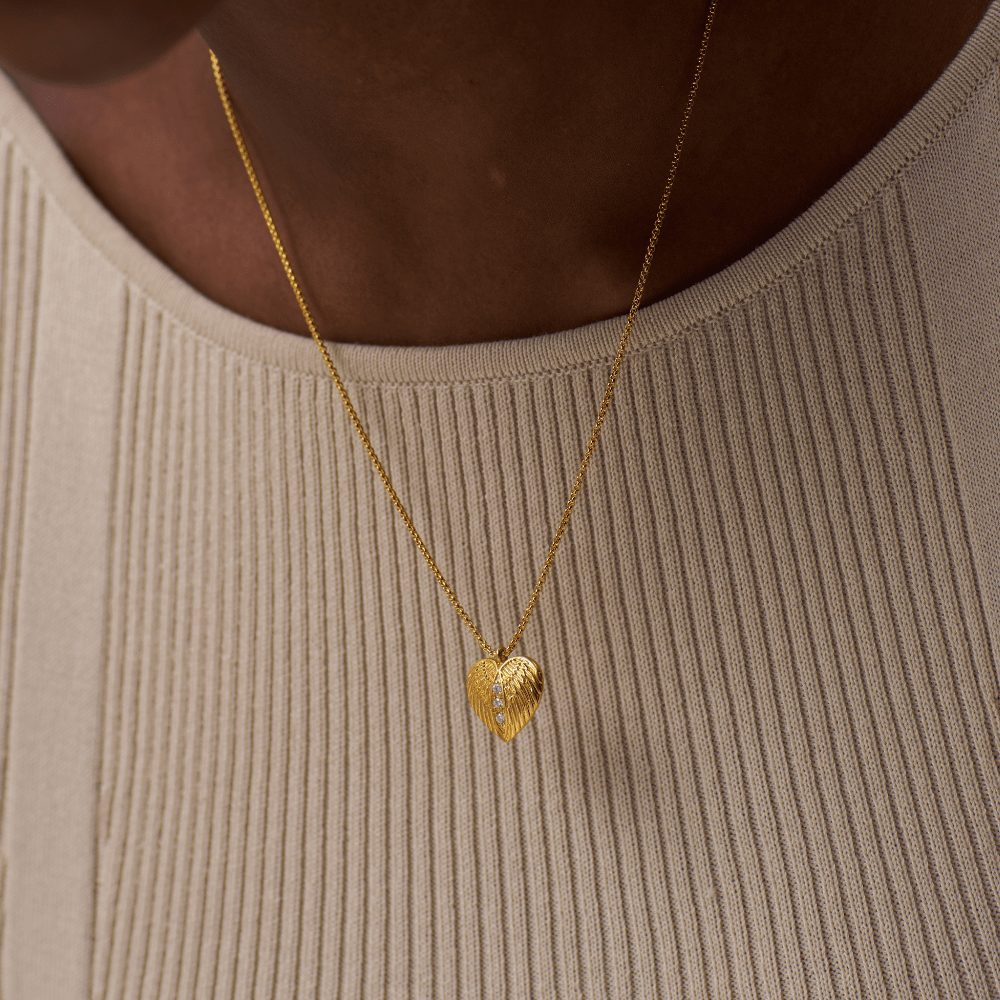 Orelia Textured Heart Charm & Crystal Necklace