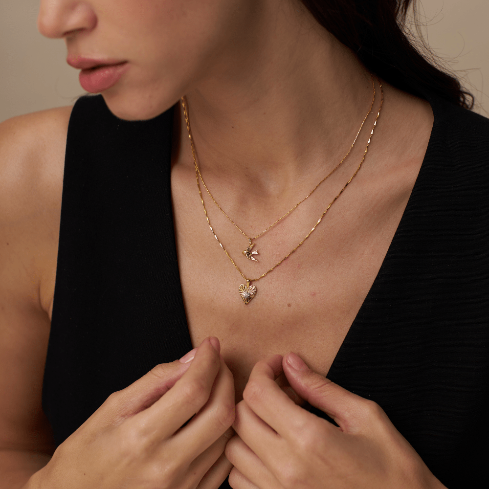 Orelia Textured Heart Charm Necklace