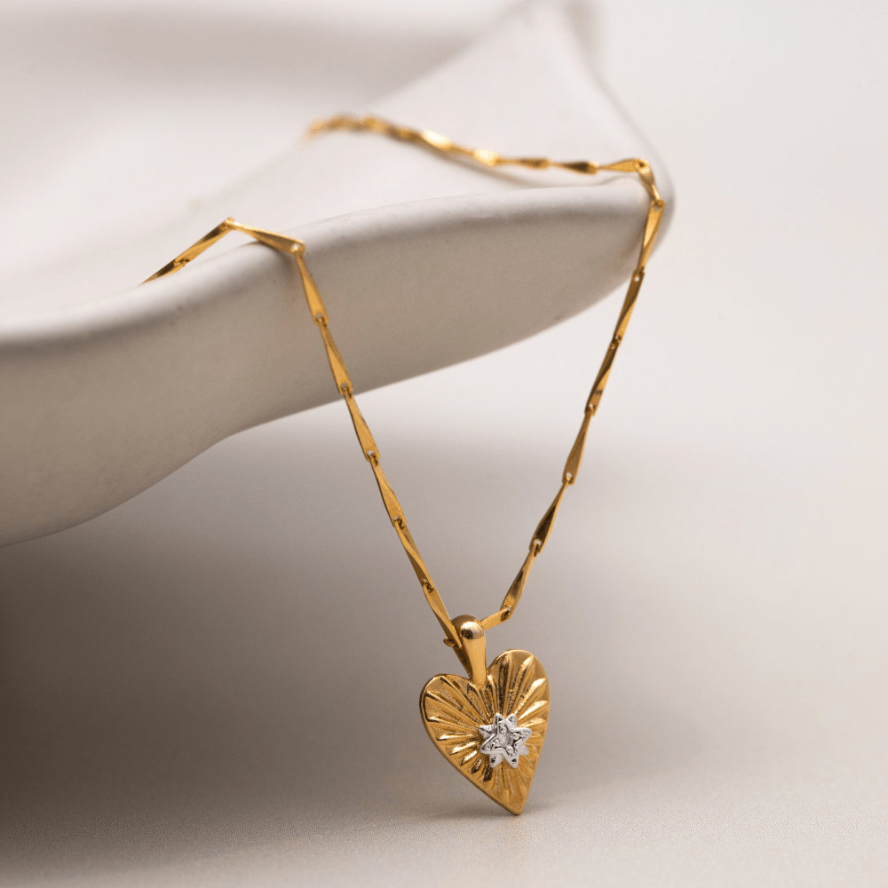 Orelia Textured Heart Charm Necklace