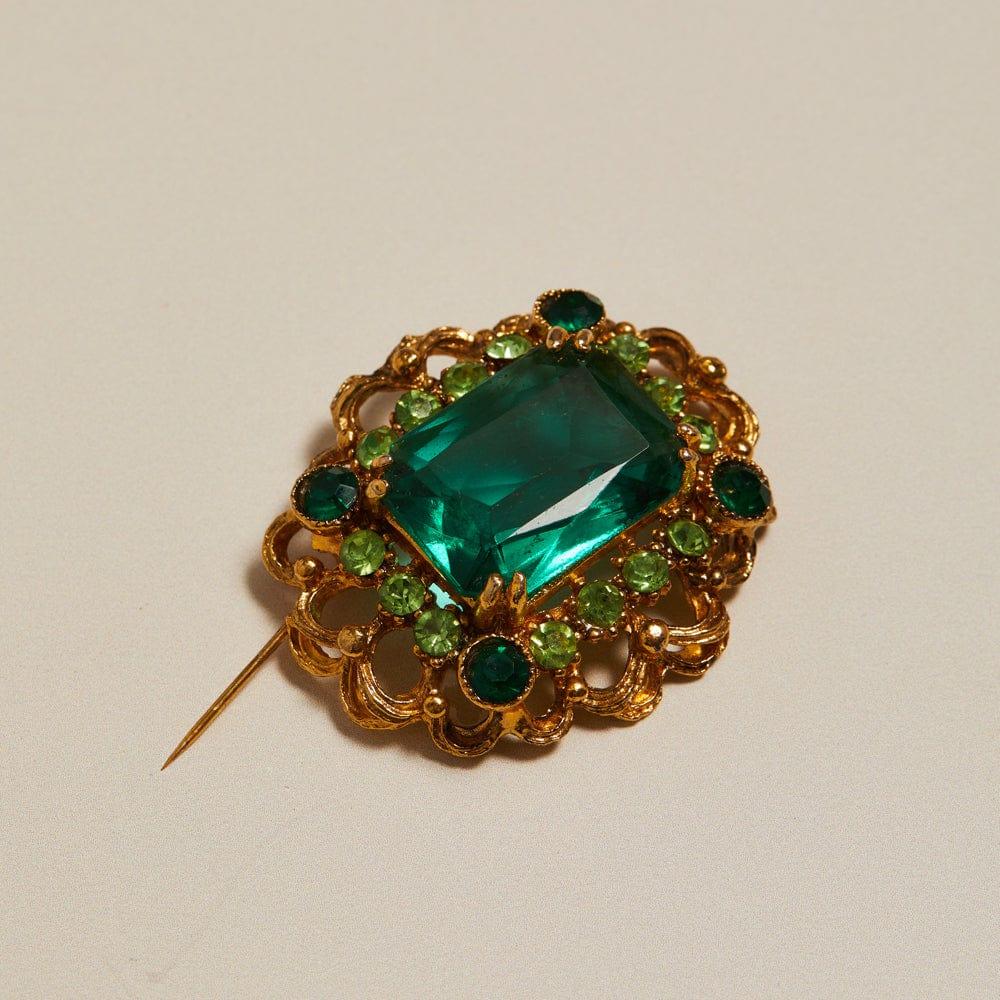 Orelia Vintage Green Glass Stone Brooch