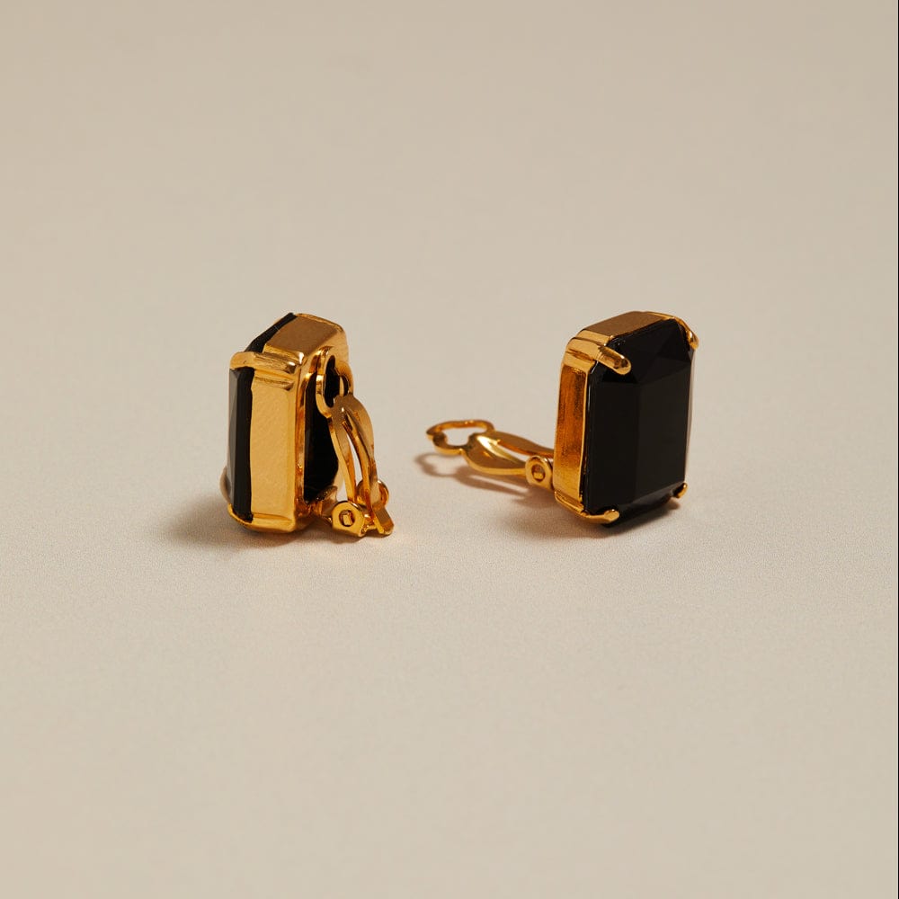 Orelia Vintage Square Onyx Clip-On Earrings