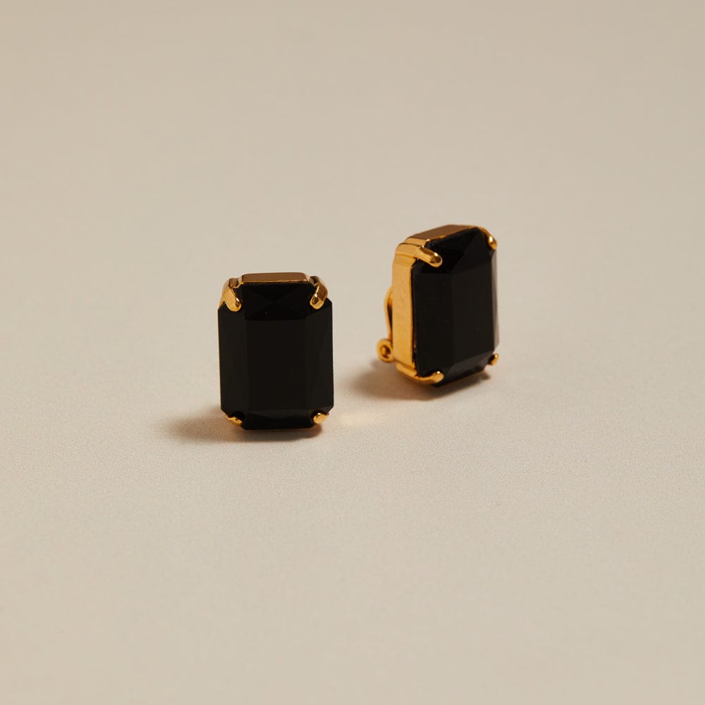 orelia Vintage Square Onyx Clip-On Earrings