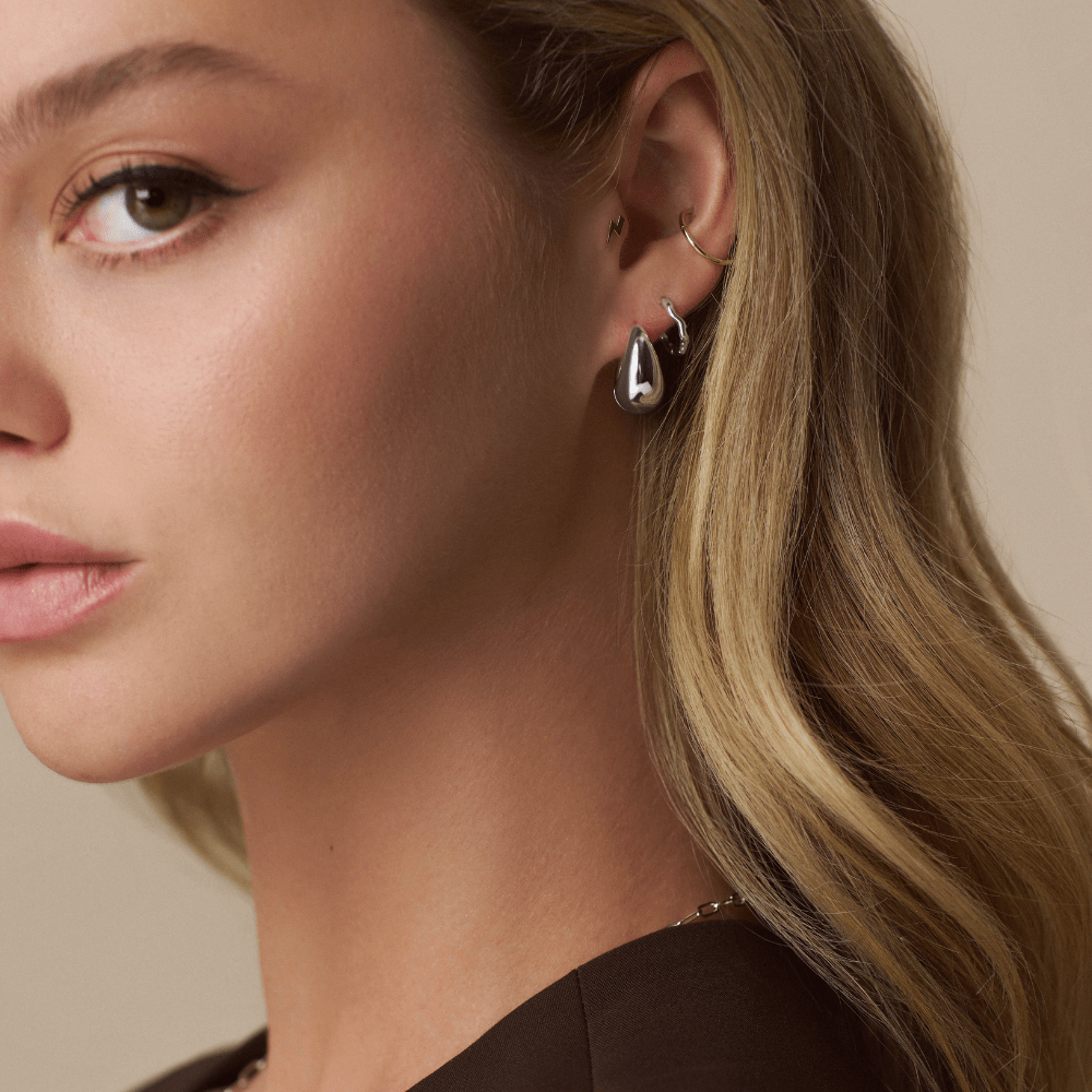 Orelia Organic Round Wave Huggie Hoop Earrings Silver