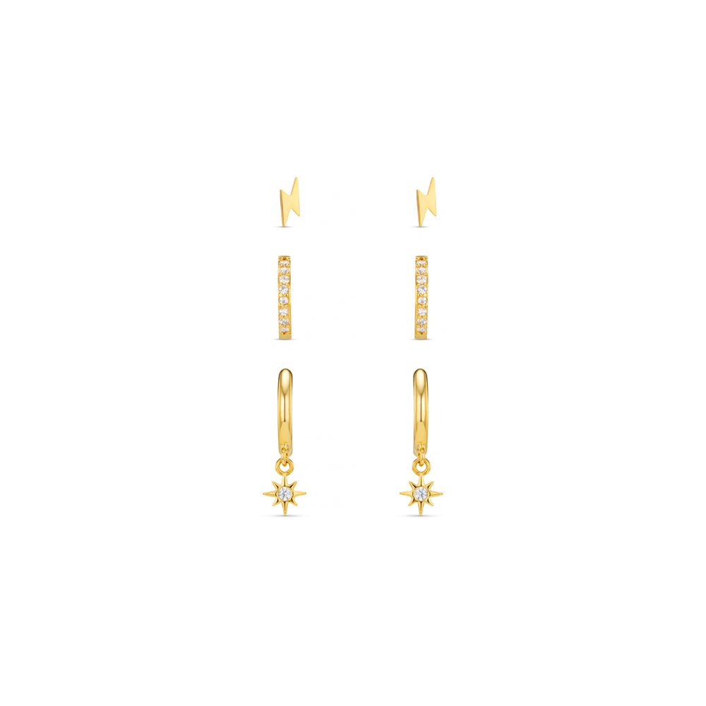 orelia Pavé Lightning & Starburst Micro Hoop Ear Stacking Set