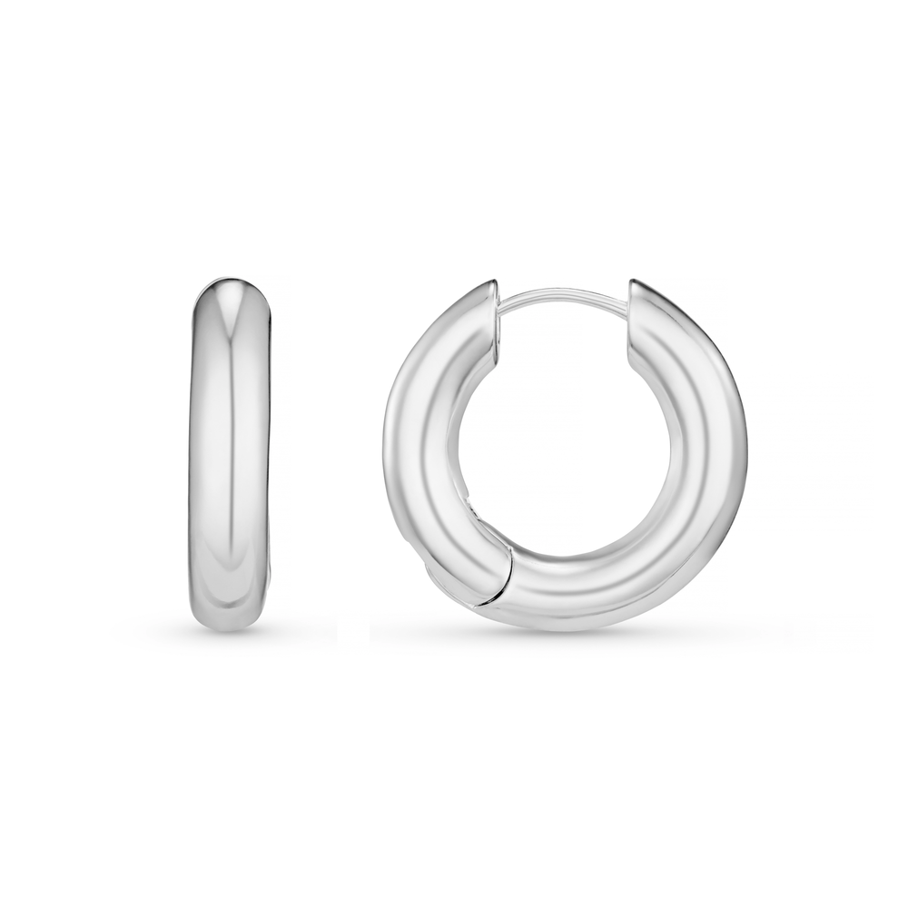 orelia Polished Chubby Mid-Sized Hoop Earrings - Silver