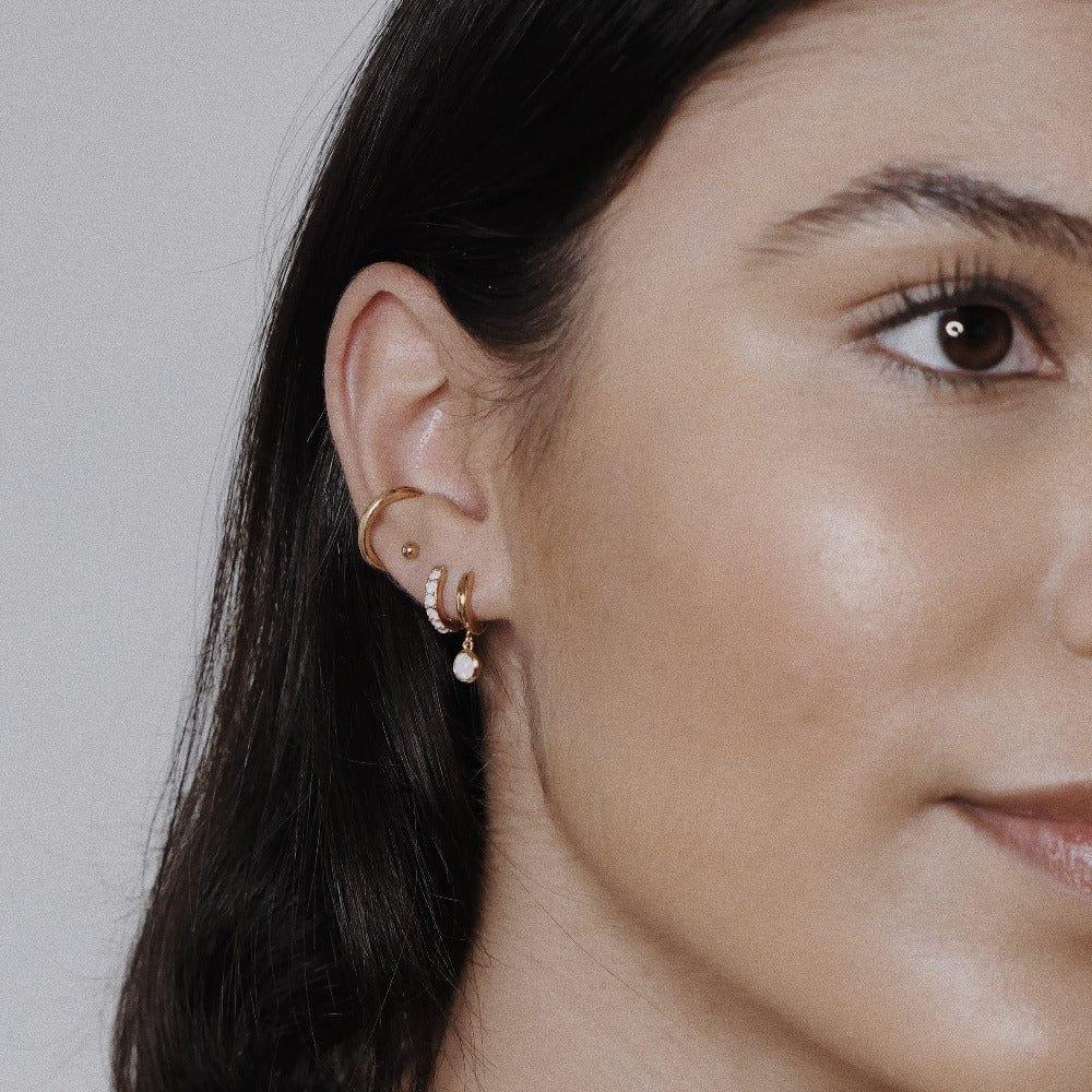 Orelia Rose Water Opal Huggie Hoop Earrings Made With Swarovski® Crystals - Gold