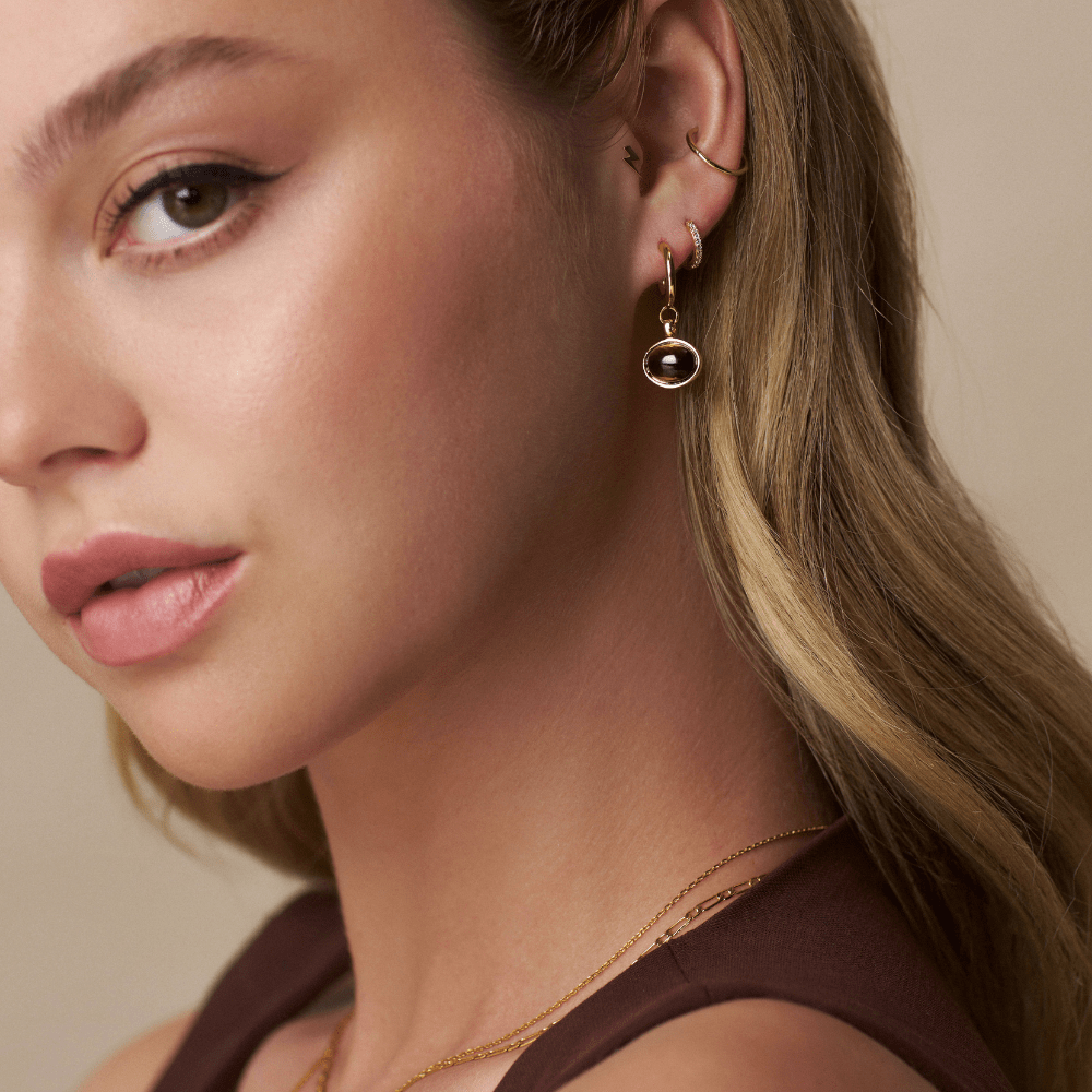 Orelia Semi-Precious Tiger's Eye Drop Hoop Earrings