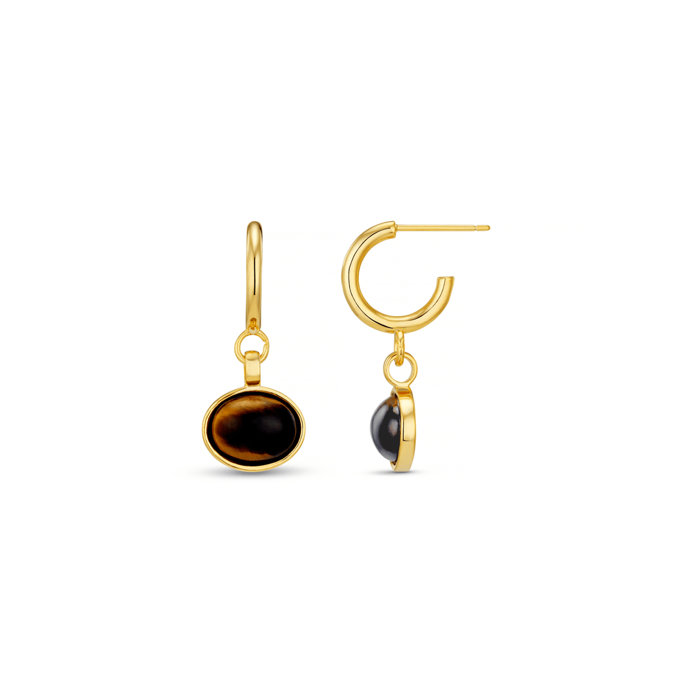 orelia Semi-Precious Tiger's Eye Drop Hoop Earrings