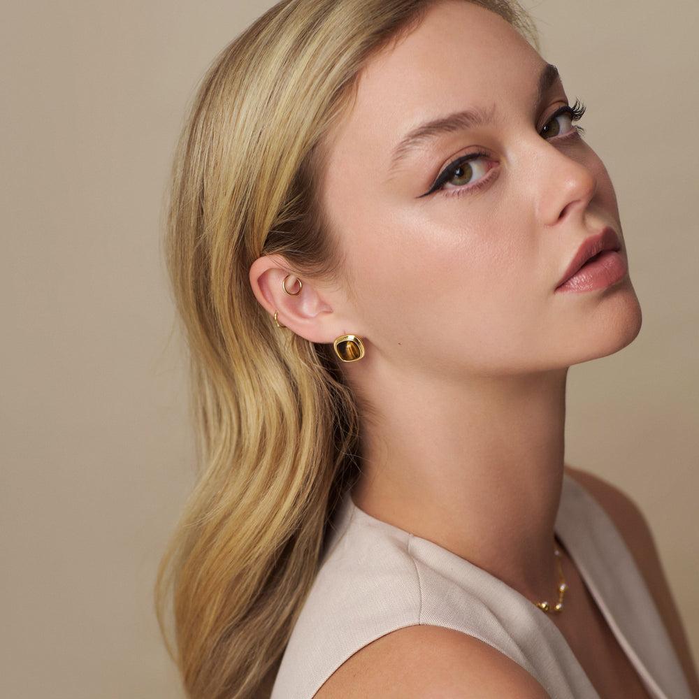 Orelia Semi-Precious Tiger's Eye Square Stud Earrings