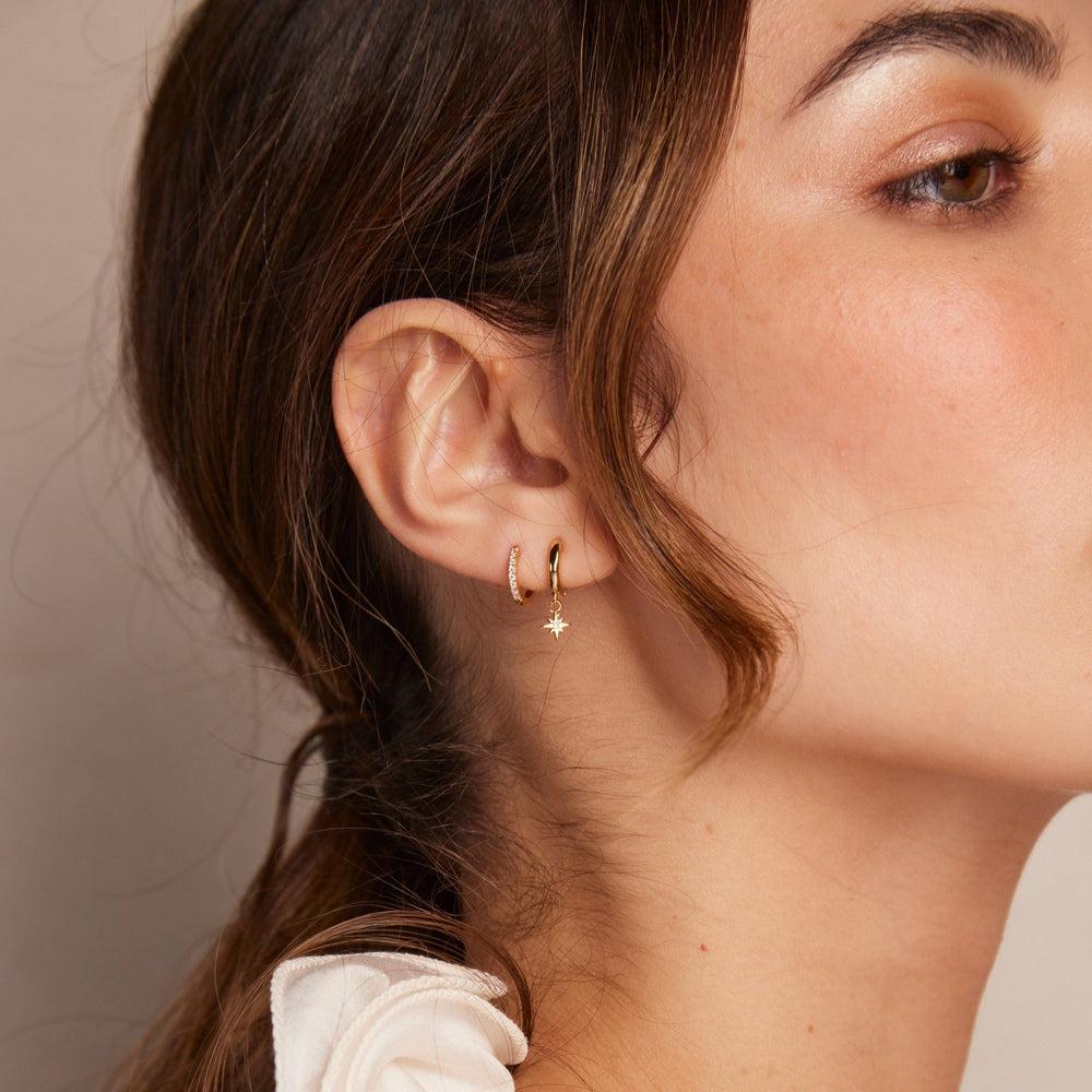 Orelia Starburst Pavé Micro Huggie Hoop Earrings - Gold