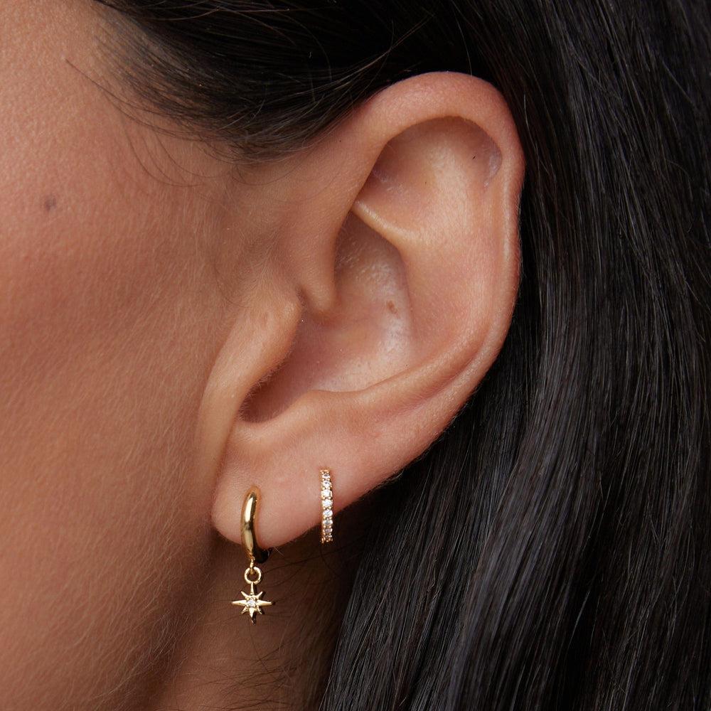 Orelia Starburst Pavé Micro Huggie Hoop Earrings - Gold