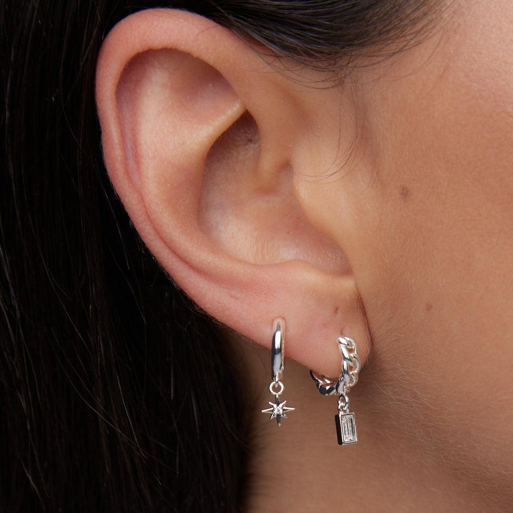 Orelia Starburst Pavé Micro Huggie Hoop Earrings - Silver