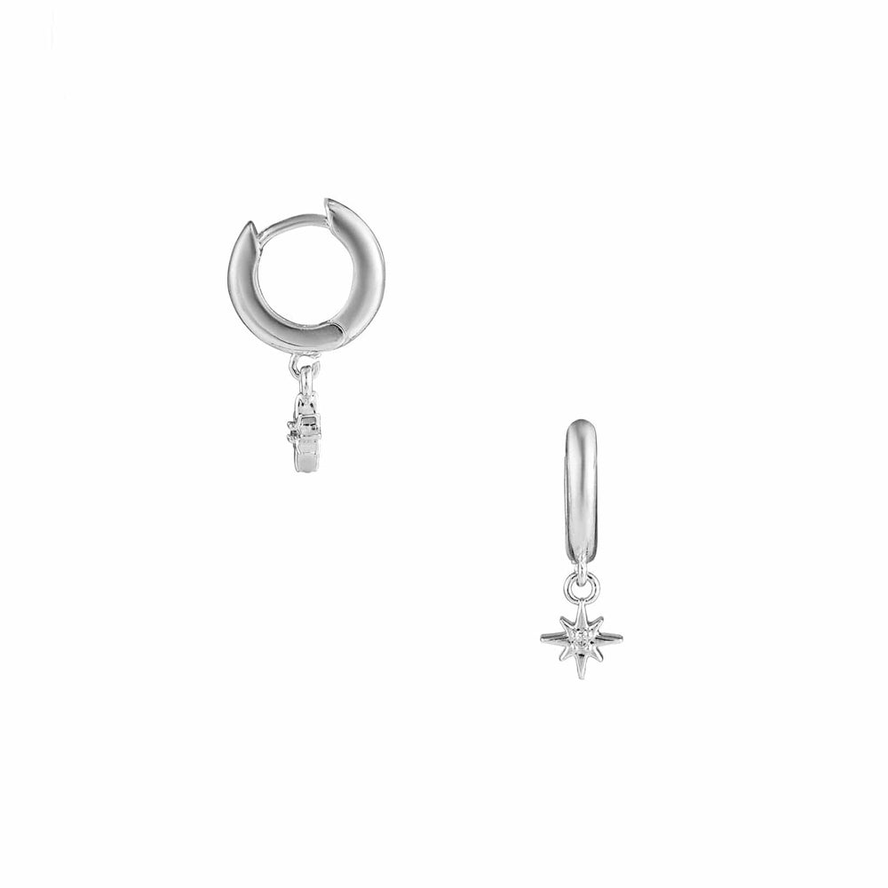 orelia Starburst Pavé Micro Huggie Hoop Earrings - Silver